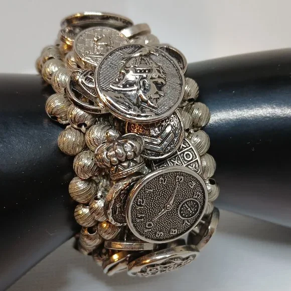 Vintage Retro Reproduction Aestetic Revival Elastic Band Button Bracelet #2W - Picture 9 of 14